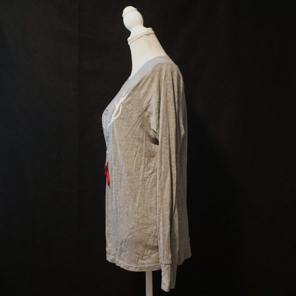 Holiday #FamJams Gray Long Sleeve PJ Lounge Top Deer Head with Fleece Scarf Sm - Picture 5 of 6